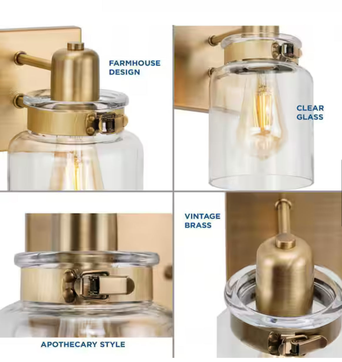Progress Lighting Calhoun Collection 30-1/4 in. 4-Light Gold Vintage Brass Clear Glass Farmhouse Urban Industrial Bathroom Vanity Light
