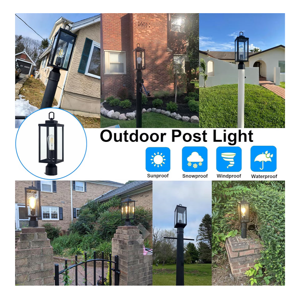 Open Box New YAOKUEM Outdoor Post Light, Pole Lantern, E26 Base 60W Max, Metal Housing Plus Glass, Wet Location Rated, Bulbs not Included, Matte Black