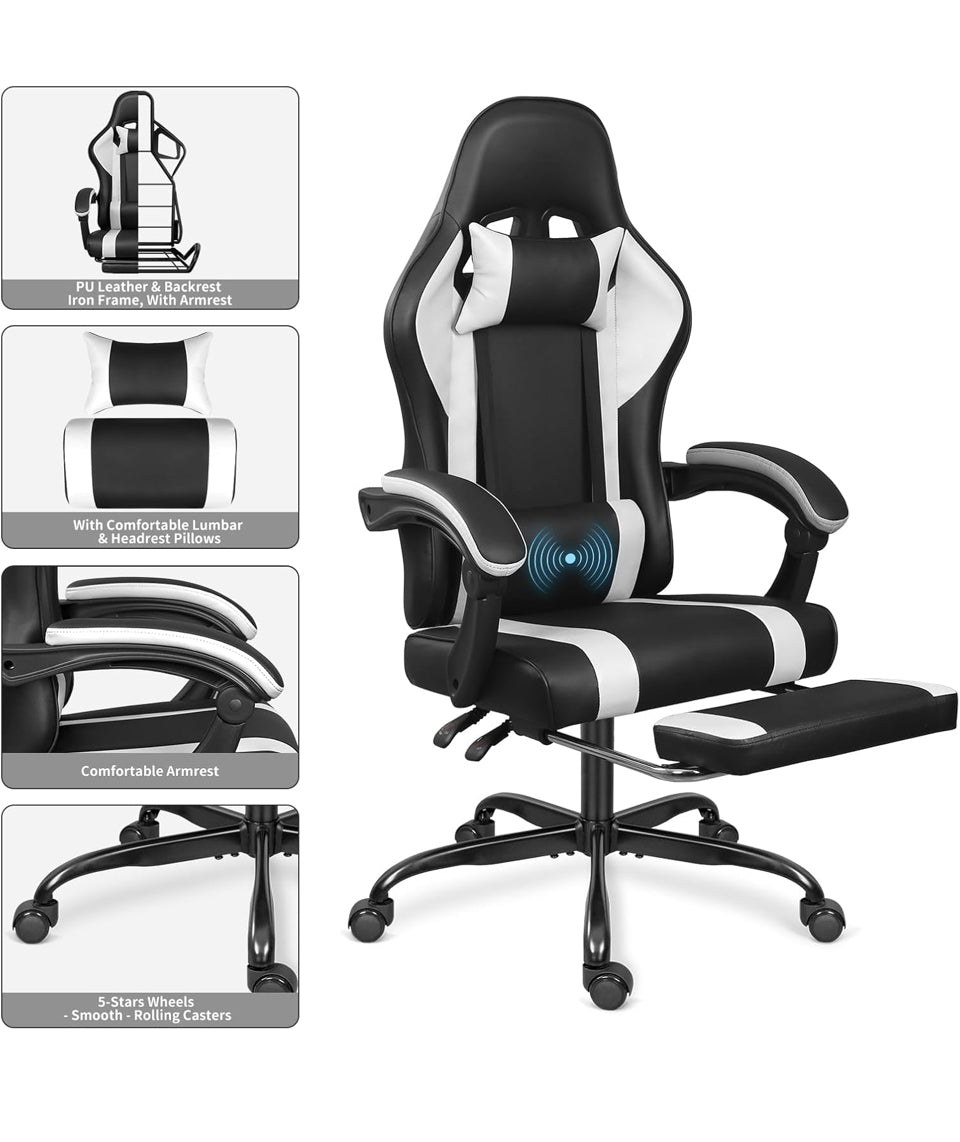 Open Box ERGO DESIGN Gaming Chair with Footrest and Massage Lumbar Support, Height Adjustable Game Chair, Video Gaming Chair for Gaming Room, Living R