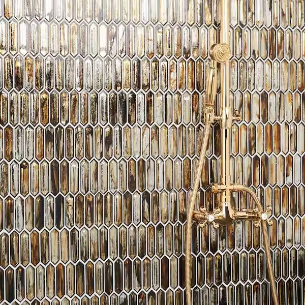 New Sealed Ivy Hill Tile Fargin Golden Crust Elongated Hexagon 12 in. x 10 in. x 7mm Polished Glass Mosaic Tile (0.82 sq. ft.)