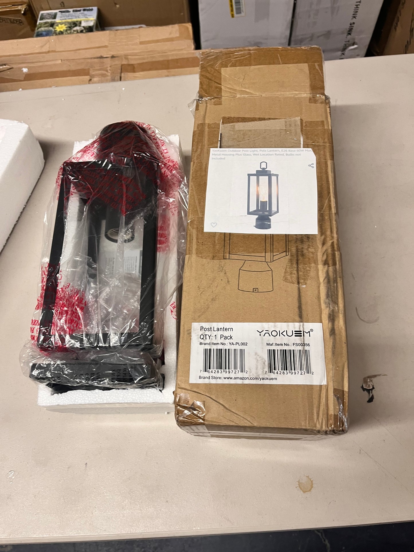 Open Box New YAOKUEM Outdoor Post Light, Pole Lantern, E26 Base 60W Max, Metal Housing Plus Glass, Wet Location Rated, Bulbs not Included, Matte Black
