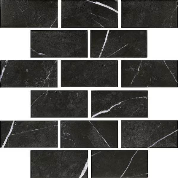 Open Box Daltile Restore Black Marble 12 in. x 12 in. Glazed Ceramic Brick Joint Mosaic Tile (9.96 sq. ft./Case)