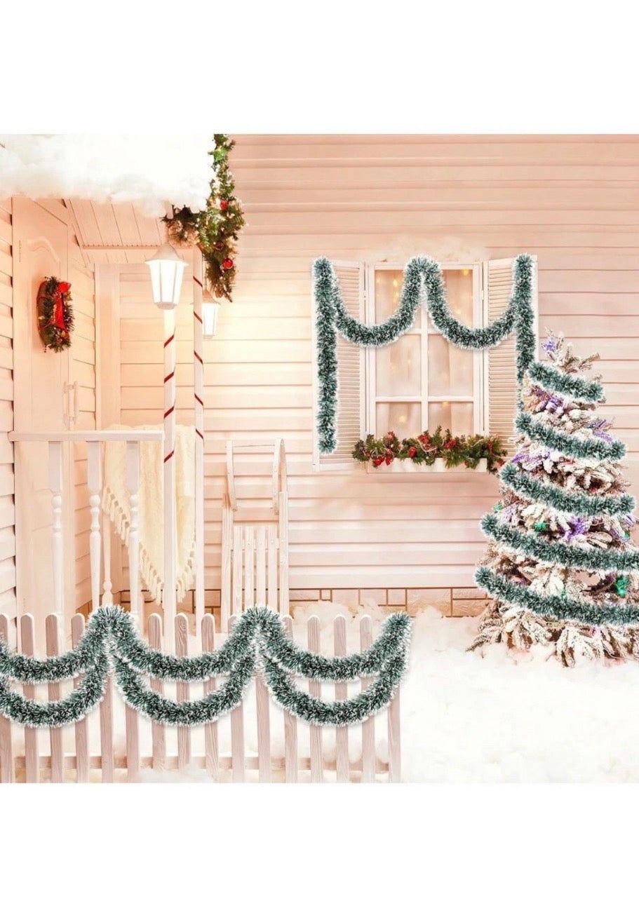 Open Box New 50Ft Christmas Tinsel Garland Dark Green Xmas Tree Decorations Metallic