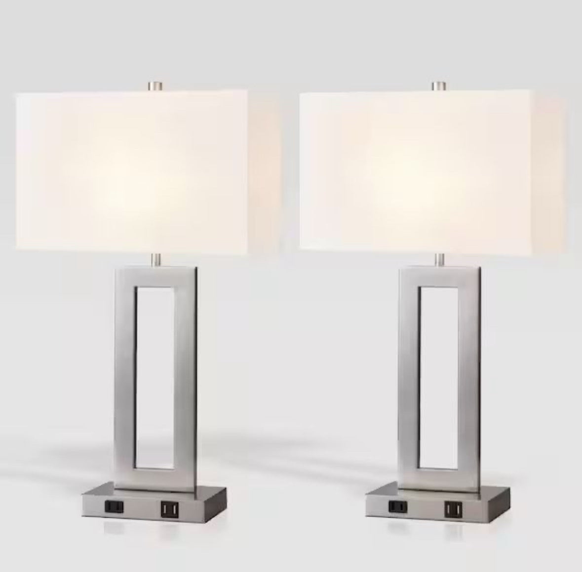 Open Box LamQee 20 in. Brushed Nickel Touch Control Bedside Table Lamp with White Fabric Shade (2-Pack)