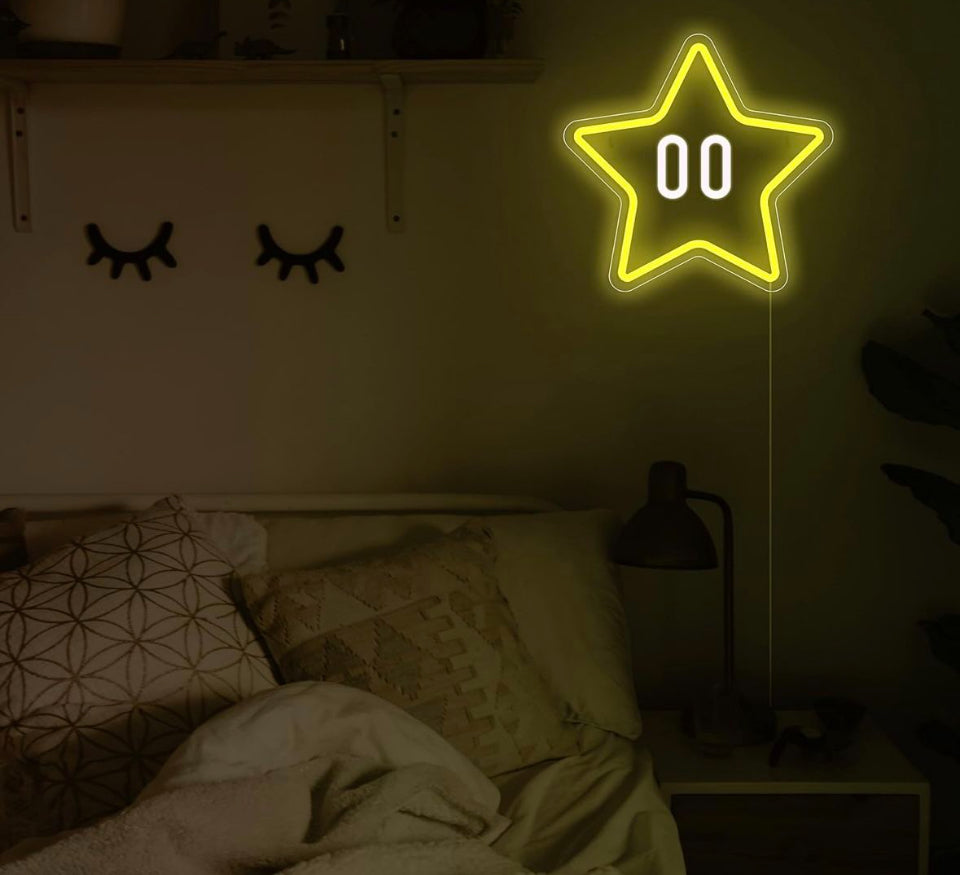 Open Box JIARODEY Star Neon Sign, Gaming Neon Sign for Game Room Decor, Man Cave, Kids Room,Super Star Gaming Wall Decor Gamer Gifts for Boys, Kids
