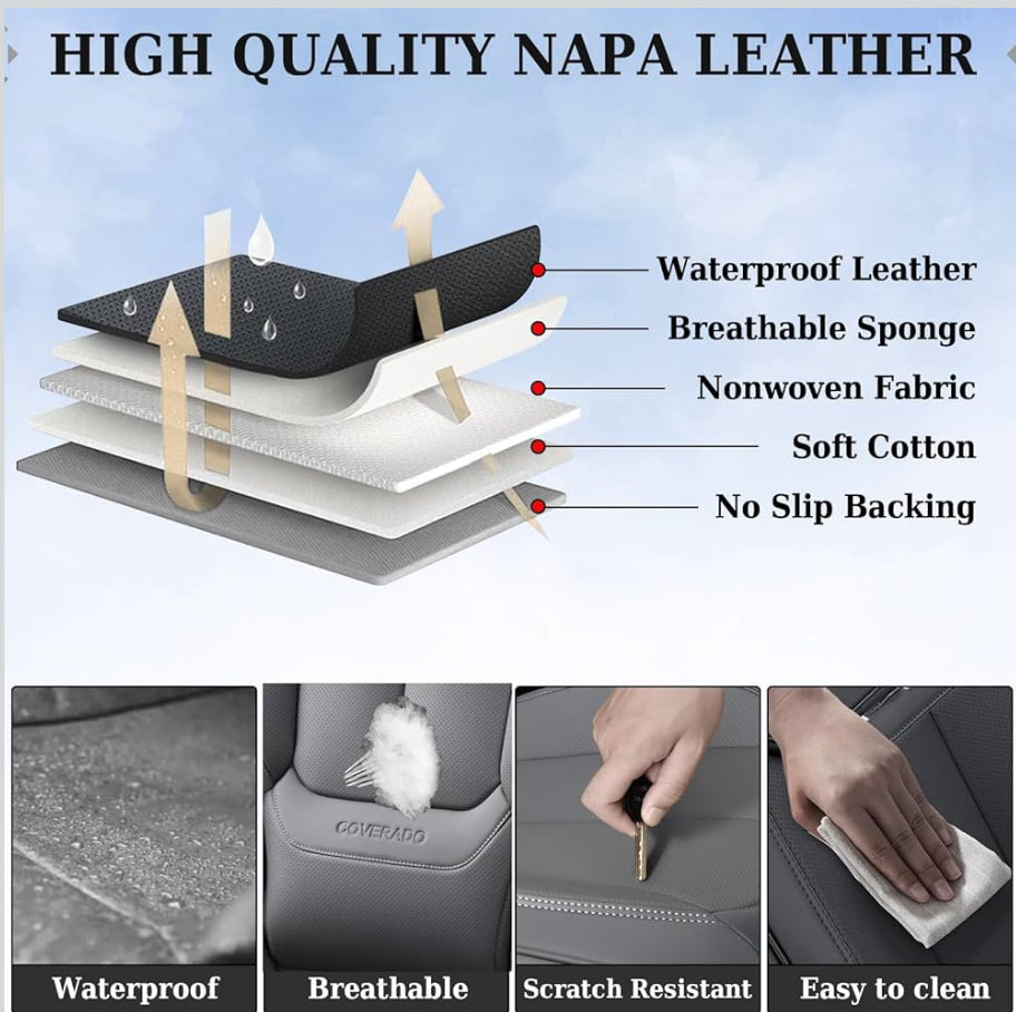 Open Box Coverado Car Seat Covers Full Set, Seat Covers for Cars, Gray Car Seat Cover, Car Seat Protector Waterproof, Nappa Leather Car Seat Cushion,