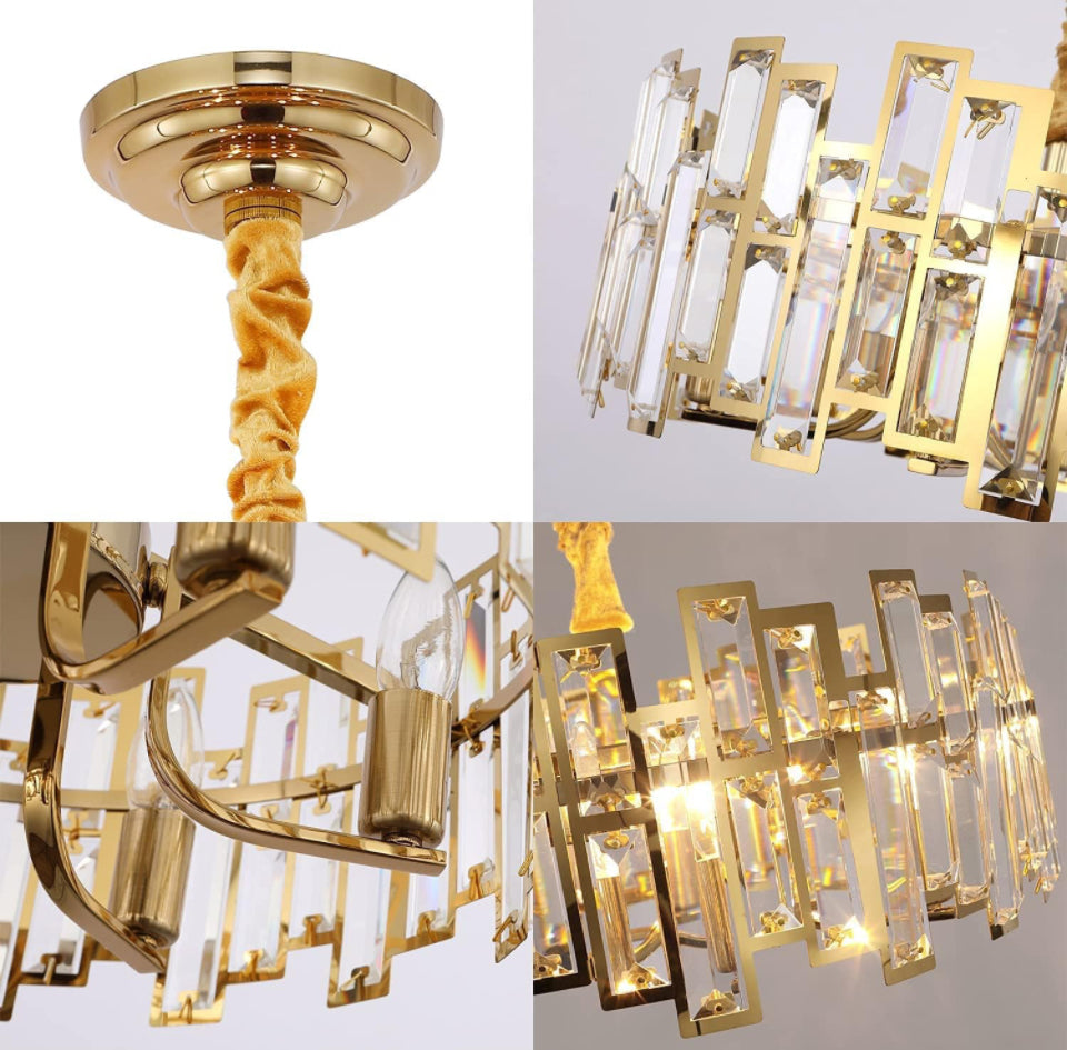 Akeelighting Gold Chandeliers Lighting Modern Crystal Chandelier 6 Light Contemporary Girls Bedroom Dining Room Ceiling Hanging Pendant Chandelier Lighting Fixture - Selzalot