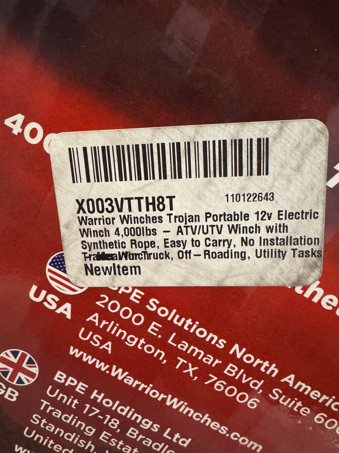 Trojan Portable 12v Electric Winch 4,000lbs - ATV/UTV Winch with Synthetic Rope, Easy to Carry, No Installation – Ideal for Truck, Off