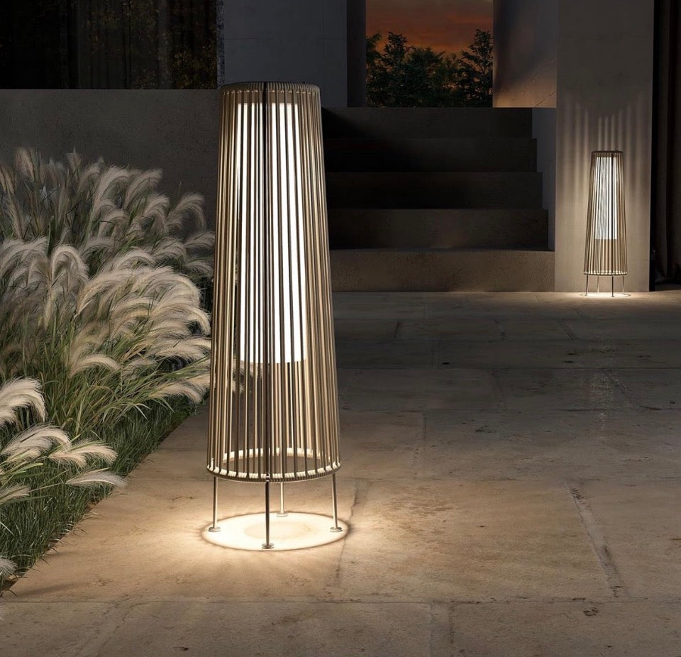 OPEN BOX NEW Grand patio 2-Pack Outdoor Floor Solar Light, Wicker Solar Patio Lamp Waterproof Outside Deck Lamp for Porch, Yard, Garden, Lawn Decoration