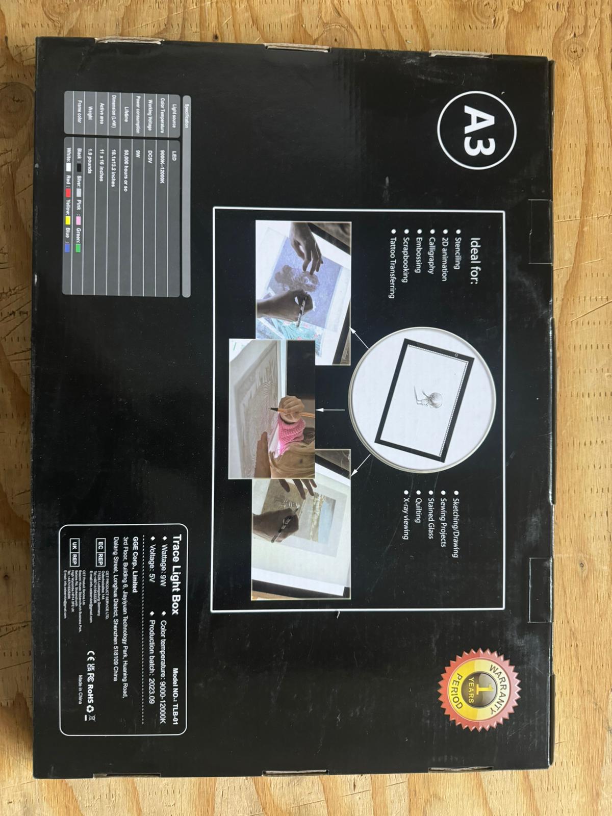 Tracer A3 LED Light Box 12x17 Inch Light Pad 12V DC Power Light Table for Tracing (Black)