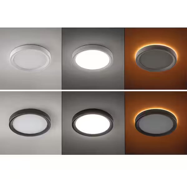 Commercial Electric 9 in. White, Oil Rubbed Bronze Trims 800 Lumens LED Flush Mount Ceiling Light Fixture with Night Light Adjustable CCT