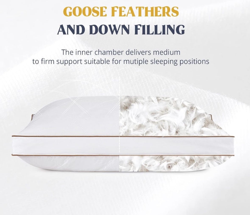 Open Box puredown® Goose Feathers and Down Pillow for Sleeping Gusseted Bed Hotel Collection Pillows, Standard, Set of 2
