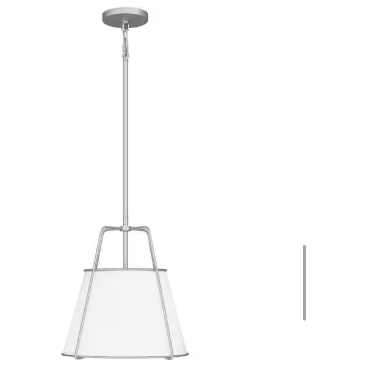 Havenport 2-Light Silver Pendant with White Fabric Shade - Selzalot