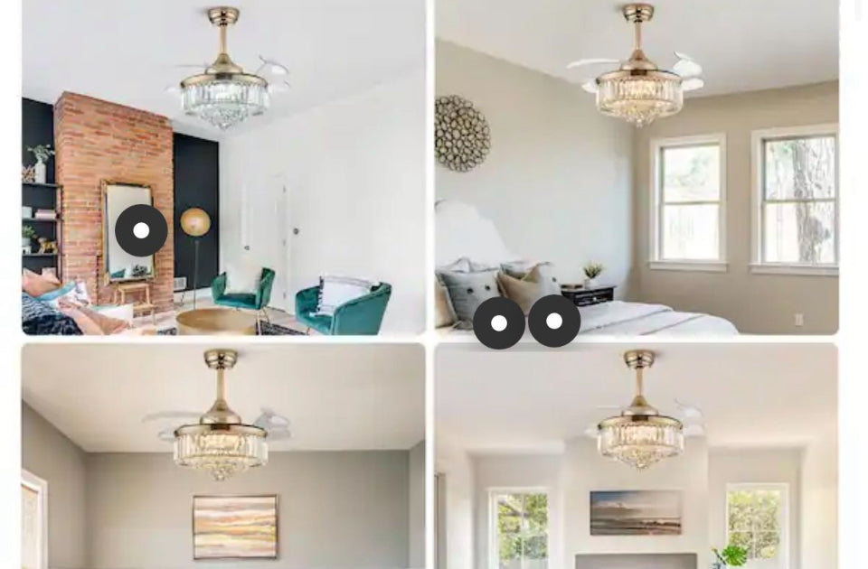 Open box ANTOINE 36 in. Integrated LED Indoor Gold Crystal Chandelier Retractable Blades Ceiling Fan with Light and Remote