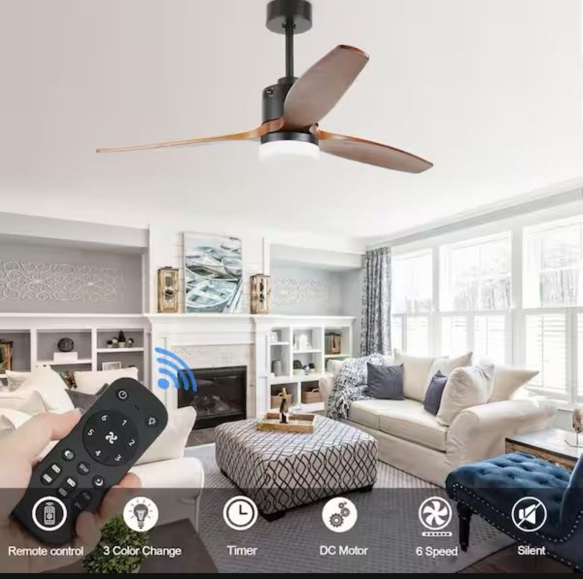 Open Box New Oaks Aura Novella 52in. LED 6-Speed Solid Wood IndoorJapandi-Zen Ceiling Fan With Light,Latest DC Motor, Matte Black