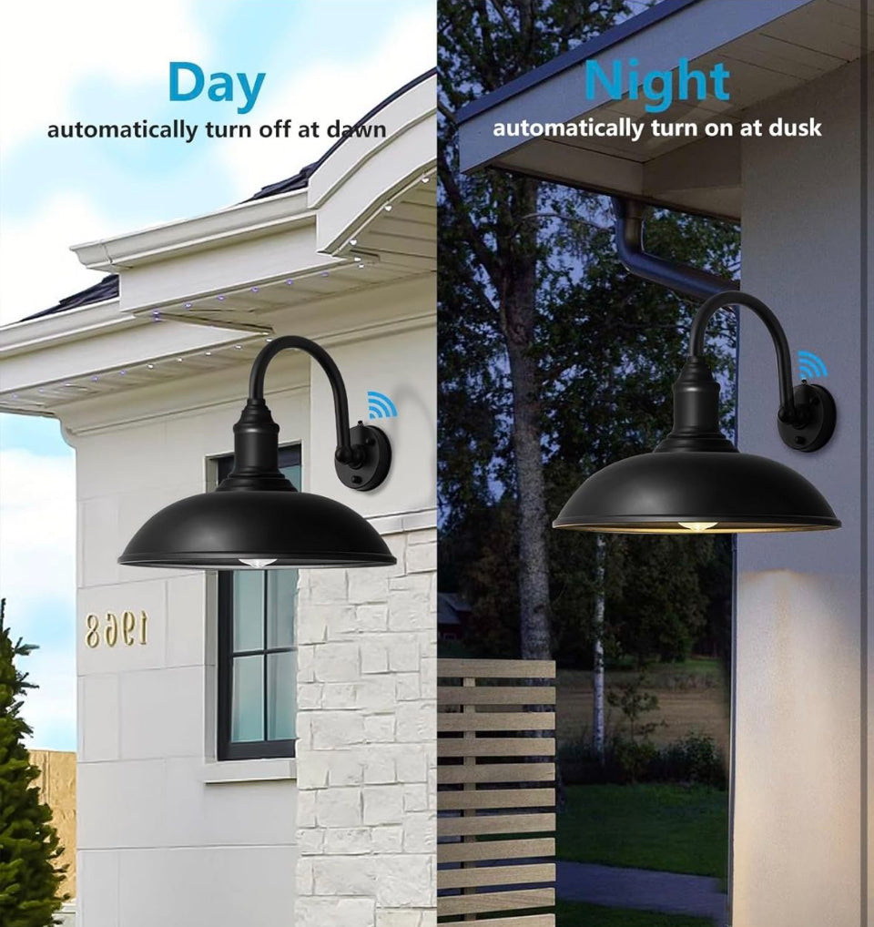 DENGNBJ Large 18" Outdoor Barn Gooseneck Light Dusk to Dawn, Classic Farmhouse Barn Wall Sconce, Gooseneck Lighting for Porch, Garage