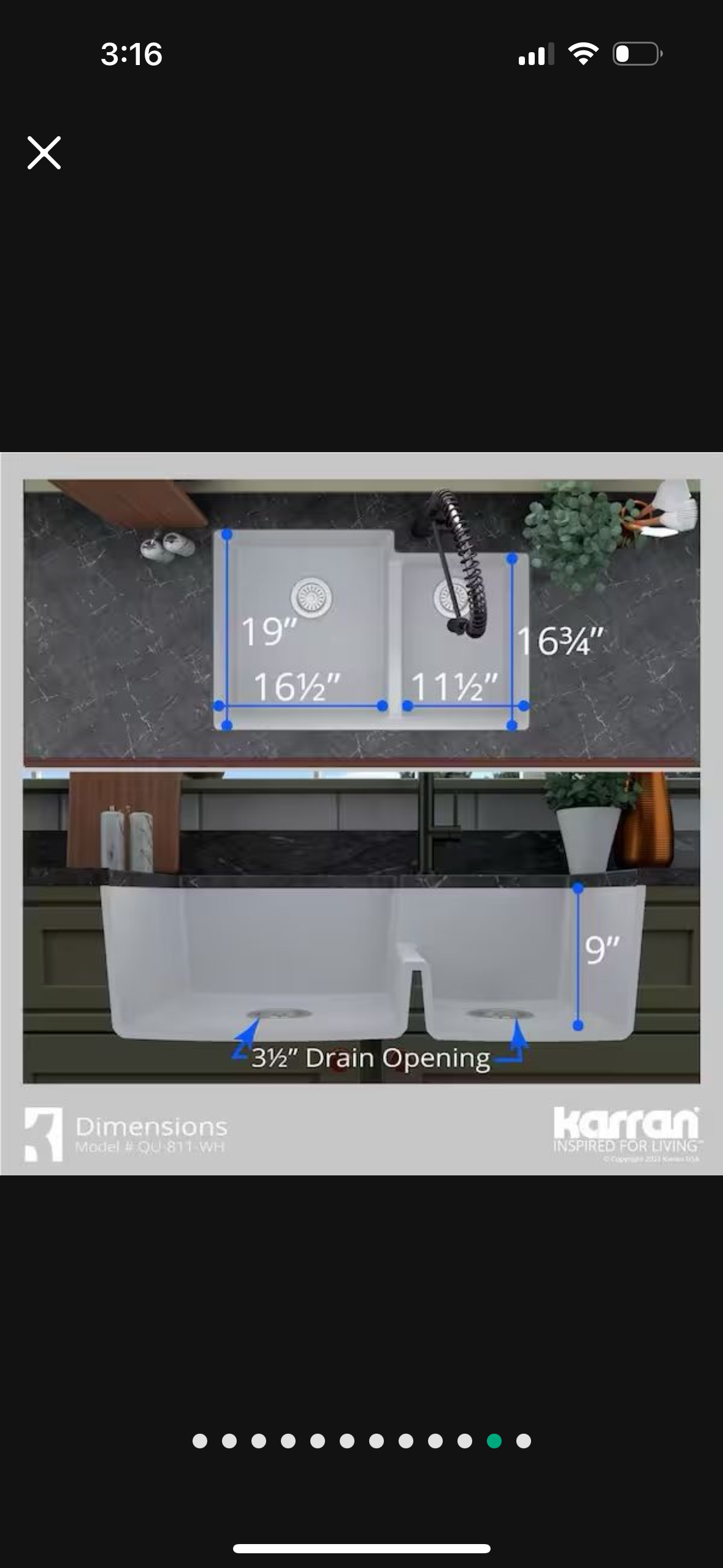 Open Box Karran Quartz/Granite White 33 in. 60/40 Double Bowl Composite Undermount Kitchen Sink