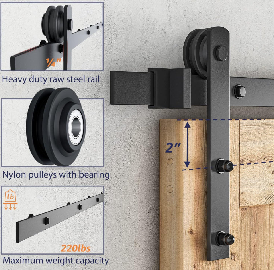 SMARTSTANDARD 10 FT Heavy Duty Sturdy Sliding Barn Door Hardware Kit, Black, (Whole Set includes 1x Pull Handle Set & 1x Floor Guide) Fit 60" Wide Door - Selzalot