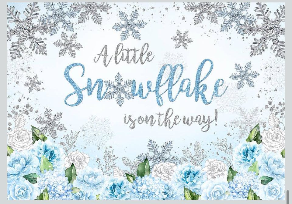 Avezano Snowflake Baby Shower Backdrop Blue Silver A Little Snowflake is on The Way Party Decorations for Boy Winter Wonderland Christmas Baby Shower Photo Background Banner(8x6ft)