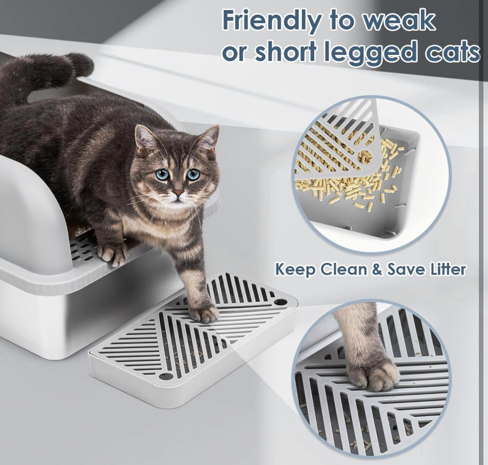 Suzzipaws Enclosed Stainless Steel Cat Litter Box with Lid Extra Large Litter Box for Big Cats XL Metal Litter Pan Tray with High Wall Sides Enclosure - Selzalot