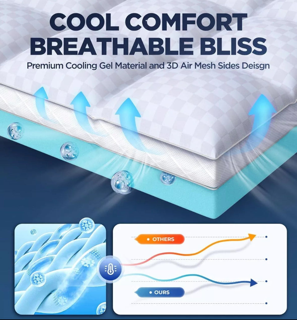 Open Box Dual Layer Memory Foam Mattress Topper for Pain Relief with 2X Support, 2" Fluffy Pillow Top Queen Mattress Topper Plus 2" Odor-Free Cooling