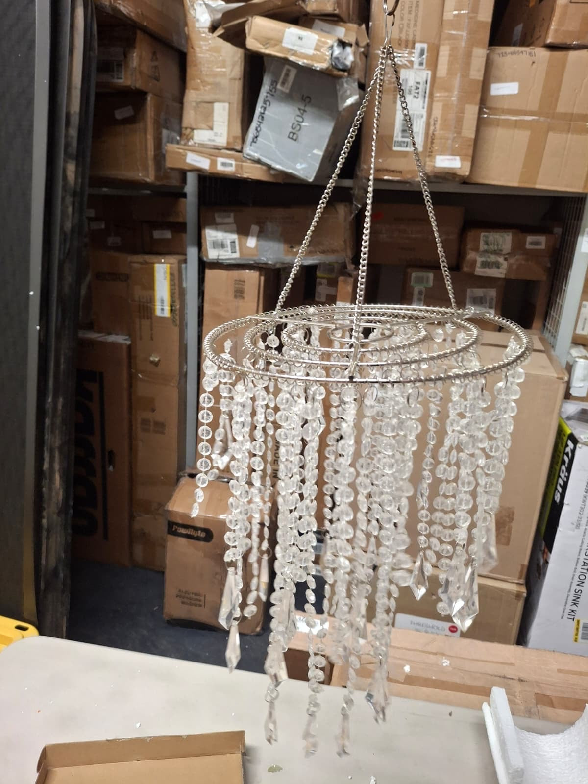 Open Box New Acrylic Chandelier 3 Tiers Sparkling Lamp Shade Ceiling Light Beaded Pendant Shade with Chrome Frame Decorations for Wedding Centerpiece,