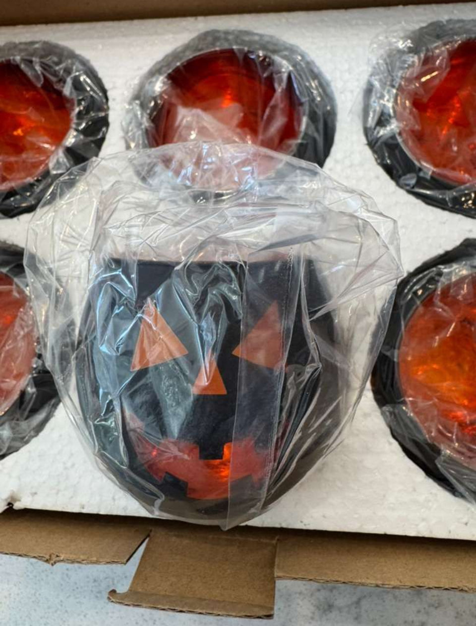 Open Box New SHMILMH Halloween Table Decor Set of 6, Jack O Lanterns Black Glass Votive Tealight Candle Holders, Halloween Decorations Indoor Party Ma