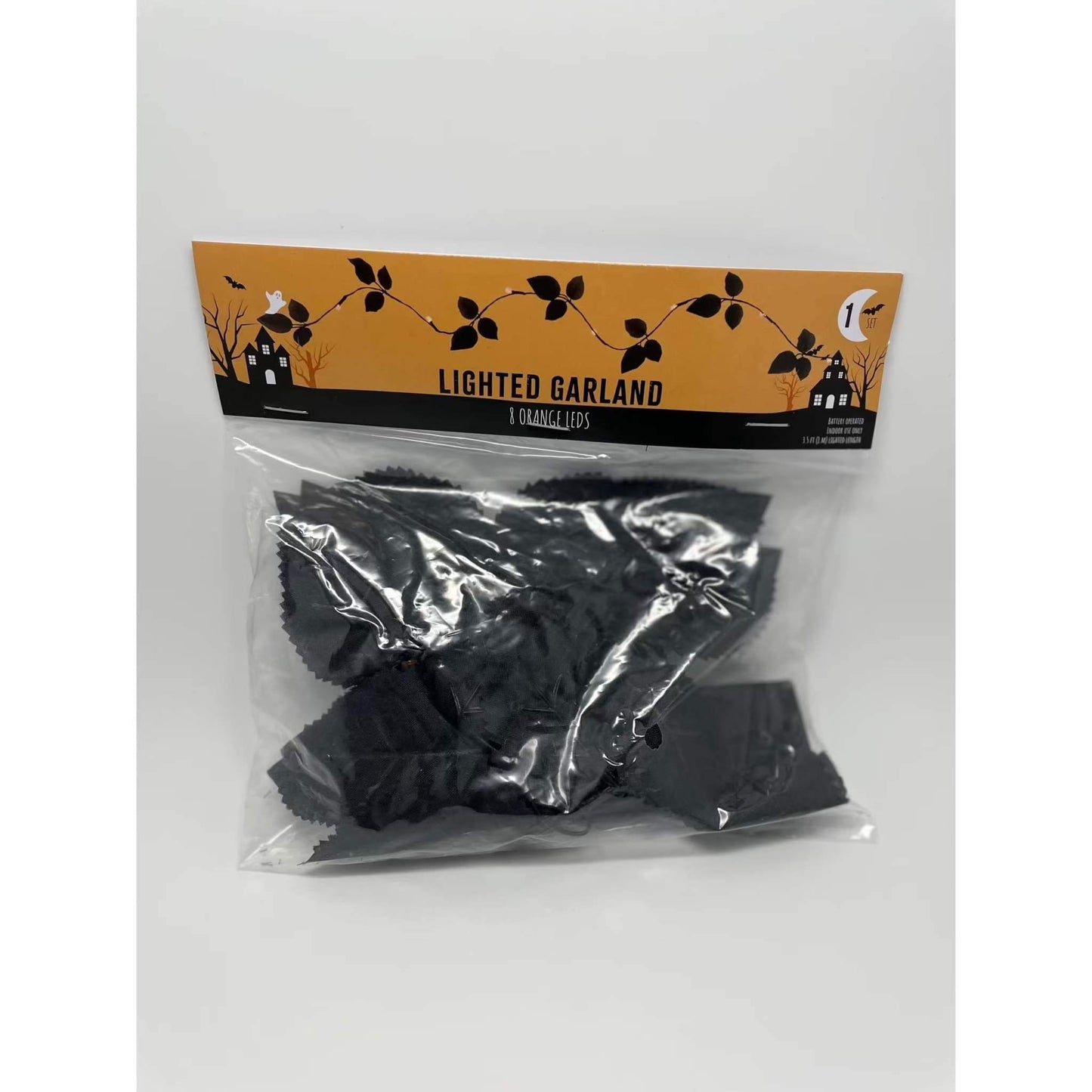 Seasonal Specialties Black Leaf Led Garland Lights Halloween Orange Lights. - Selzalot