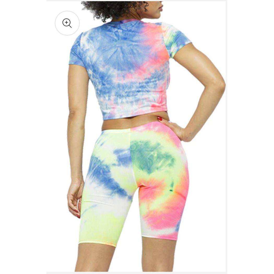 TIE DYE RIBBED CROP TOP&BIKER SHORT SET - Selzalot