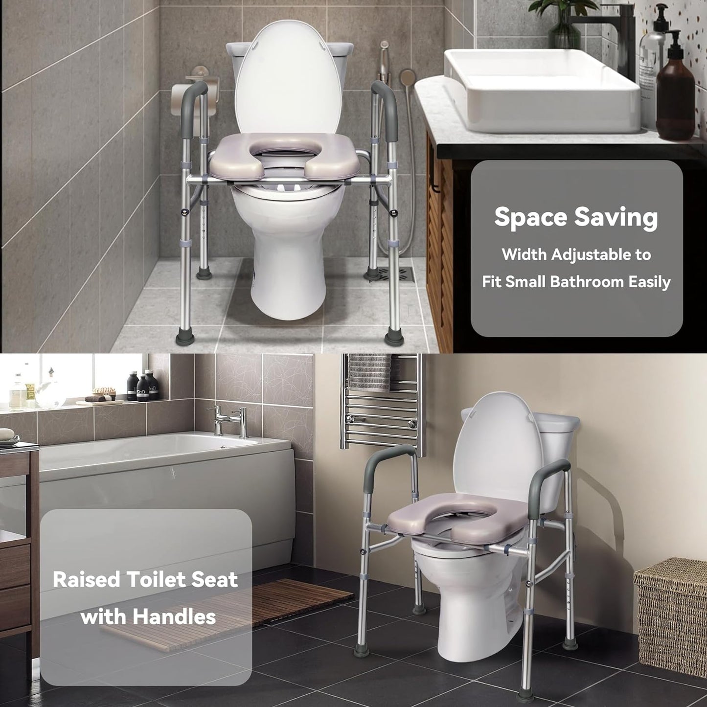 LimLuc Raised Toilet Seat with Handles, Width and Height Adjustable Raised Toilet Seat with Arms and Widen Seat, Up to 400lbs, Raised Toilet Seat for Seniors, Handicap, Pregnant, Fits Any Toilet - Selzalot
