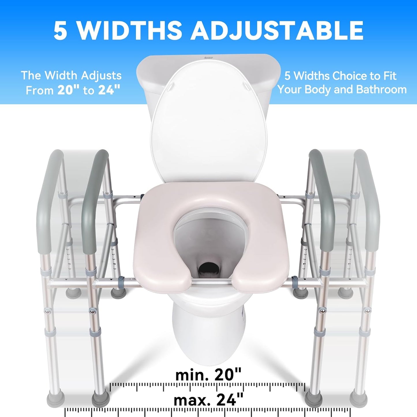 LimLuc Raised Toilet Seat with Handles, Width and Height Adjustable Raised Toilet Seat with Arms and Widen Seat, Up to 400lbs, Raised Toilet Seat for Seniors, Handicap, Pregnant, Fits Any Toilet - Selzalot