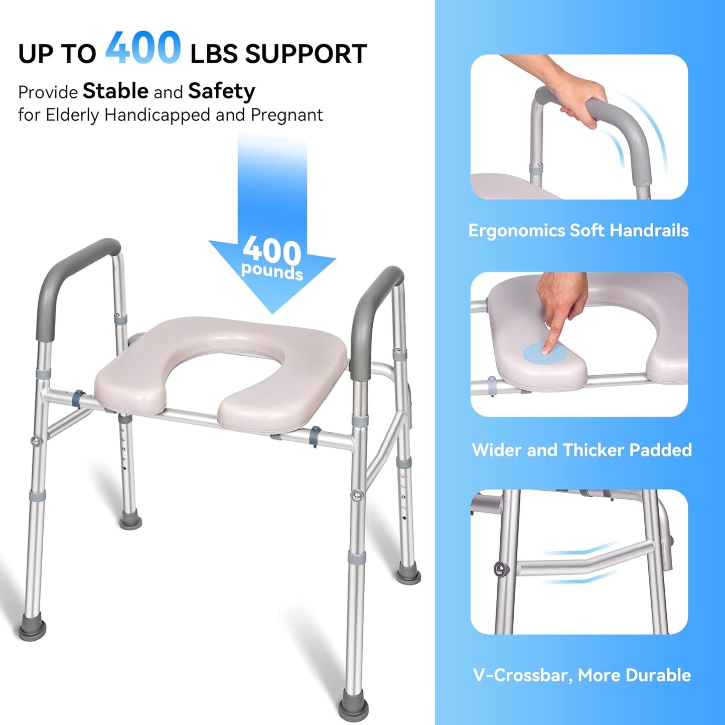 LimLuc Raised Toilet Seat with Handles, Width and Height Adjustable Raised Toilet Seat with Arms and Widen Seat, Up to 400lbs, Raised Toilet Seat for Seniors, Handicap, Pregnant, Fits Any Toilet - Selzalot