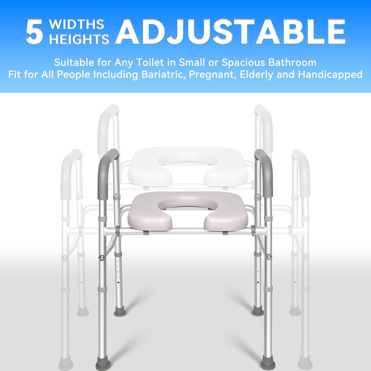 LimLuc Raised Toilet Seat with Handles, Width and Height Adjustable Raised Toilet Seat with Arms and Widen Seat, Up to 400lbs, Raised Toilet Seat for Seniors, Handicap, Pregnant, Fits Any Toilet - Selzalot