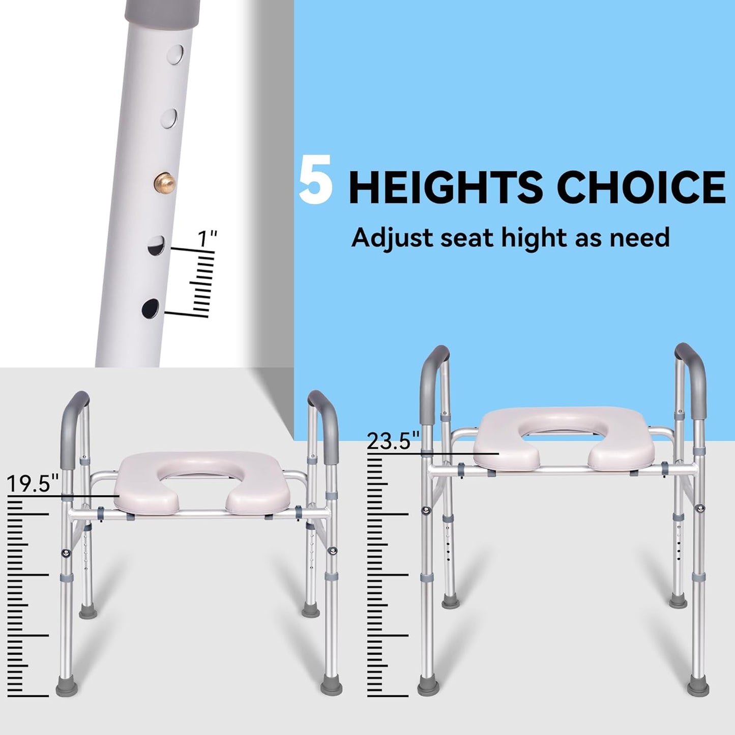 LimLuc Raised Toilet Seat with Handles, Width and Height Adjustable Raised Toilet Seat with Arms and Widen Seat, Up to 400lbs, Raised Toilet Seat for Seniors, Handicap, Pregnant, Fits Any Toilet - Selzalot