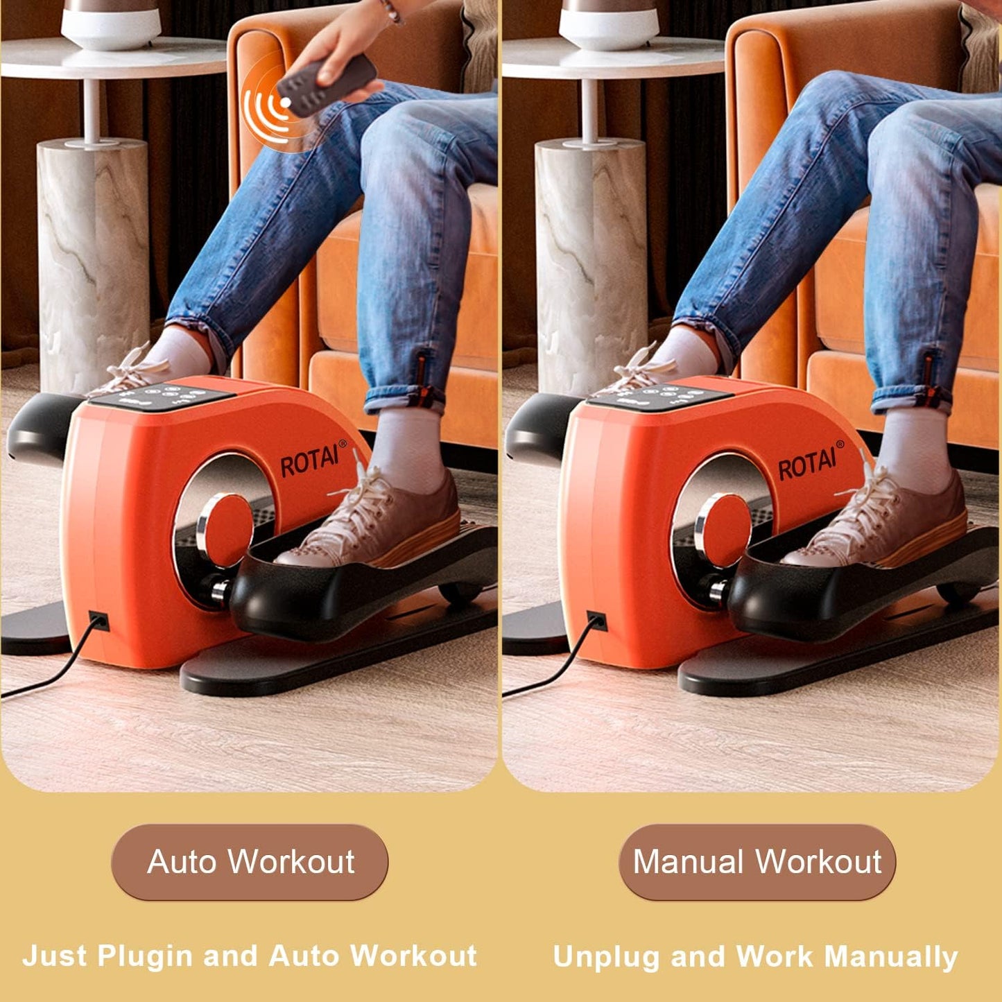 ROTAI Under Desk Elliptical Machine for Seniors Rehab Electric Seated Leg Foot Pedal Exerciser Bike, Portable Trainer for Home & Office with Remote and LCD Monitor - Selzalot