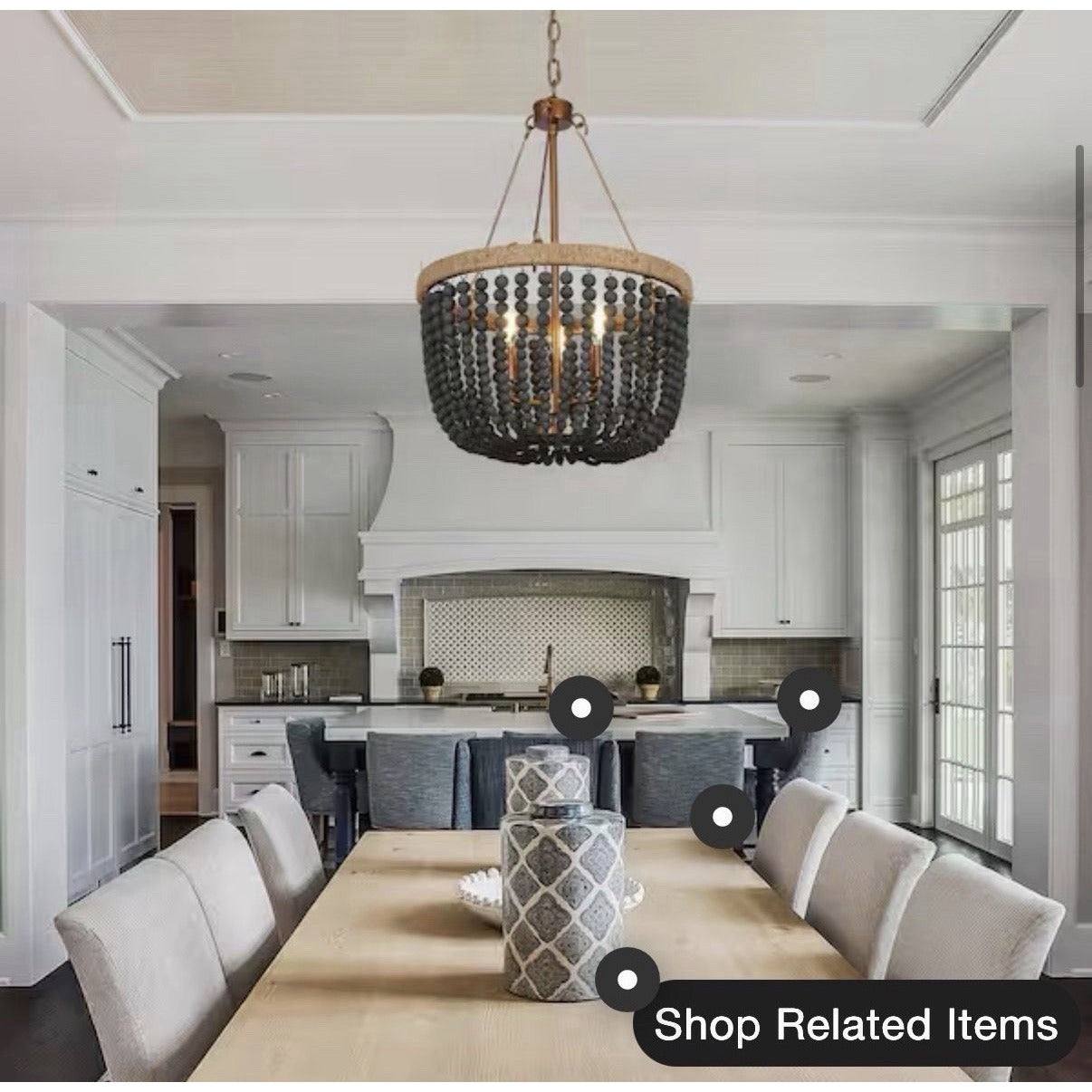Uolfin Modern Farmhouse Empire Drum Beaded Chandelier Light 3-Light Gold