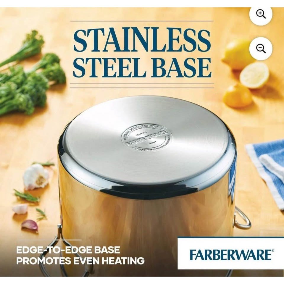 USED Farberware Classic Series 12 Quart Large Stainless Steel Stockpot with Lid, Induction Compatibl