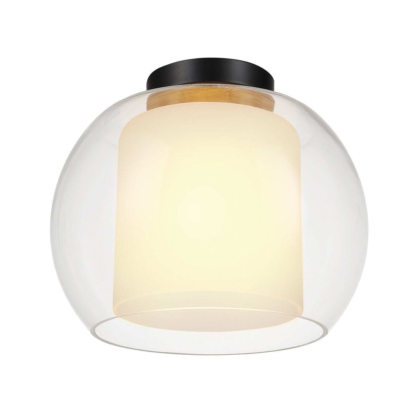 Globe Electric Aura 1-Light Bronze Flush Mount Ceiling Light with Clear Glass Outer Shade and Frosted Glass Inner Shade 61256