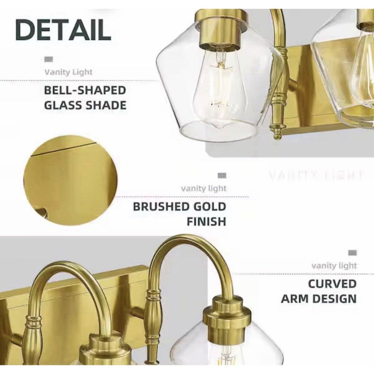 JAZAVA 31.9 in. 4 Light Brushed Gold Vanity Light with Clear Glass Shade, Model