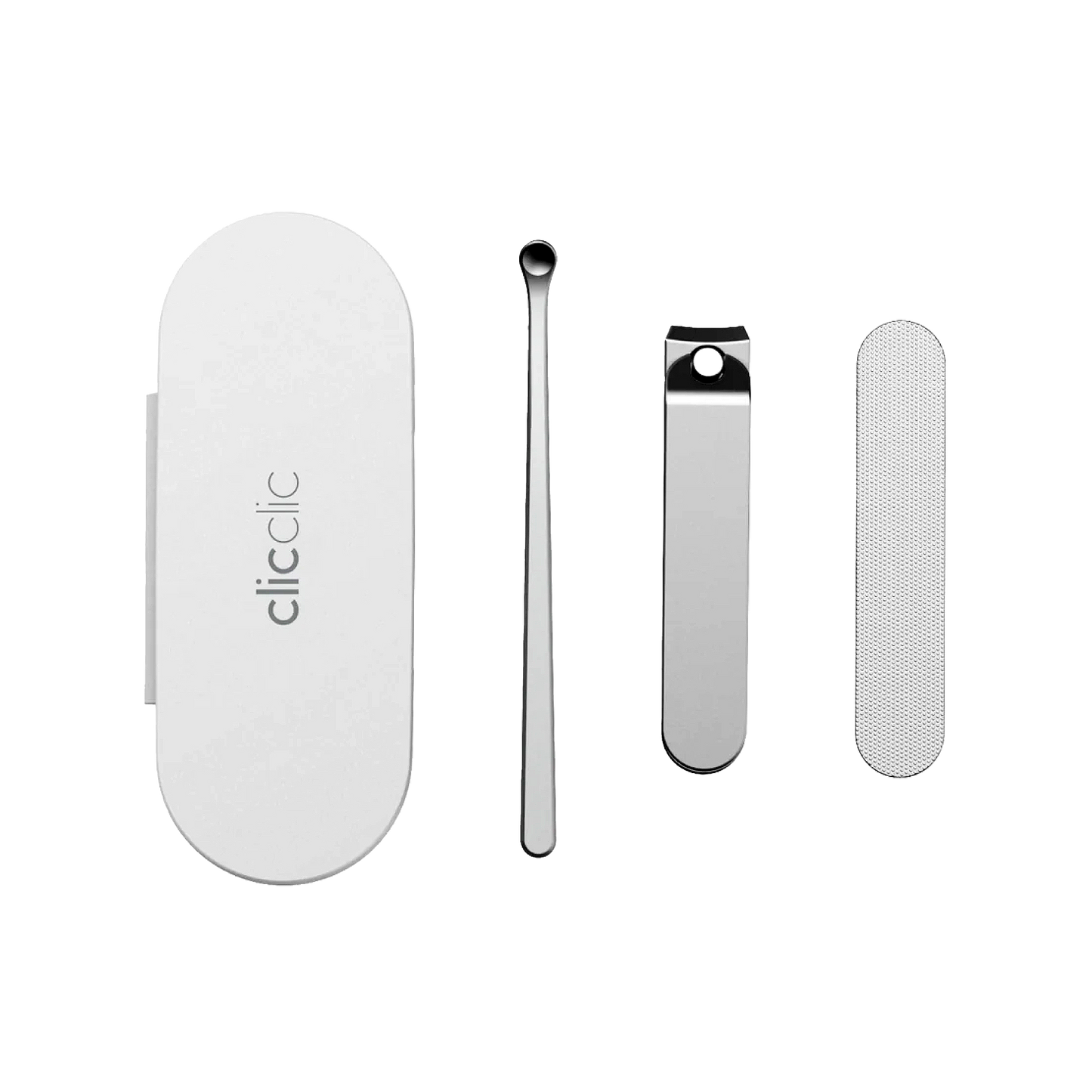 Compact nail clippers set with case, nail cleaner, clipper, and file