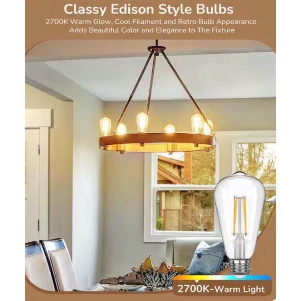 EDISHINE 60-Watt Equivalent ST64 Dimmable Straight Filament Clear Glass E26 Vintage Edison LED Light Bulb, 2700K Warm (6-Pack)