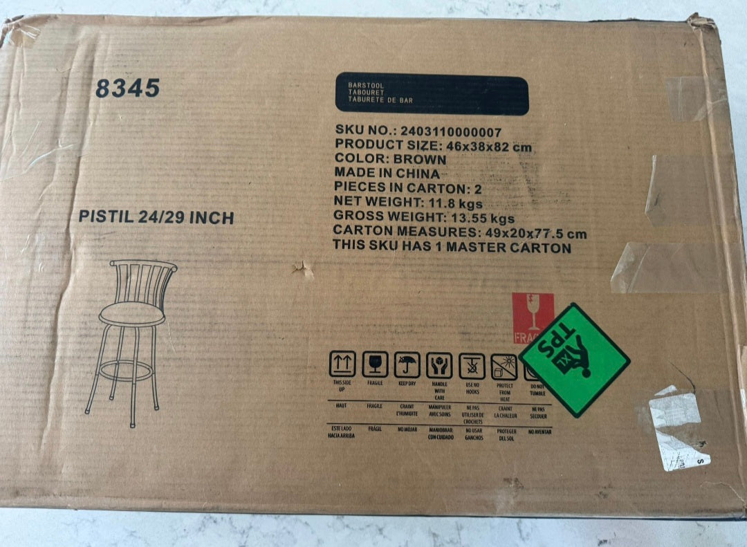 Open Box FurnitureR Adjustable Classic Barstools Set of 2, Country Style Bar Chairs with Back and Footrest Swivel Counter Height Bar Stools with Inter