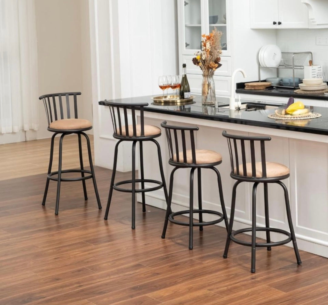 Open Box FurnitureR Adjustable Classic Barstools Set of 2, Country Style Bar Chairs with Back and Footrest Swivel Counter Height Bar Stools with Inter