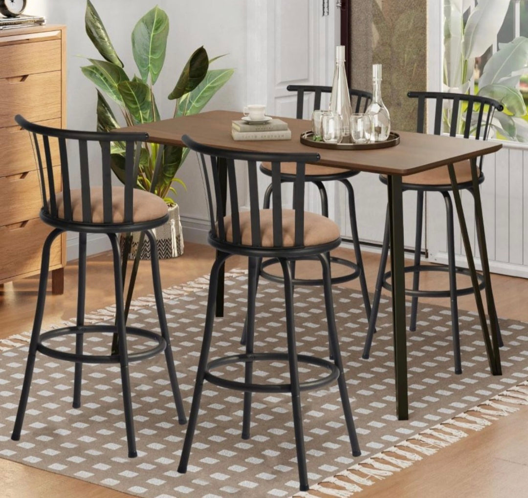 Open Box FurnitureR Adjustable Classic Barstools Set of 2, Country Style Bar Chairs with Back and Footrest Swivel Counter Height Bar Stools with Inter