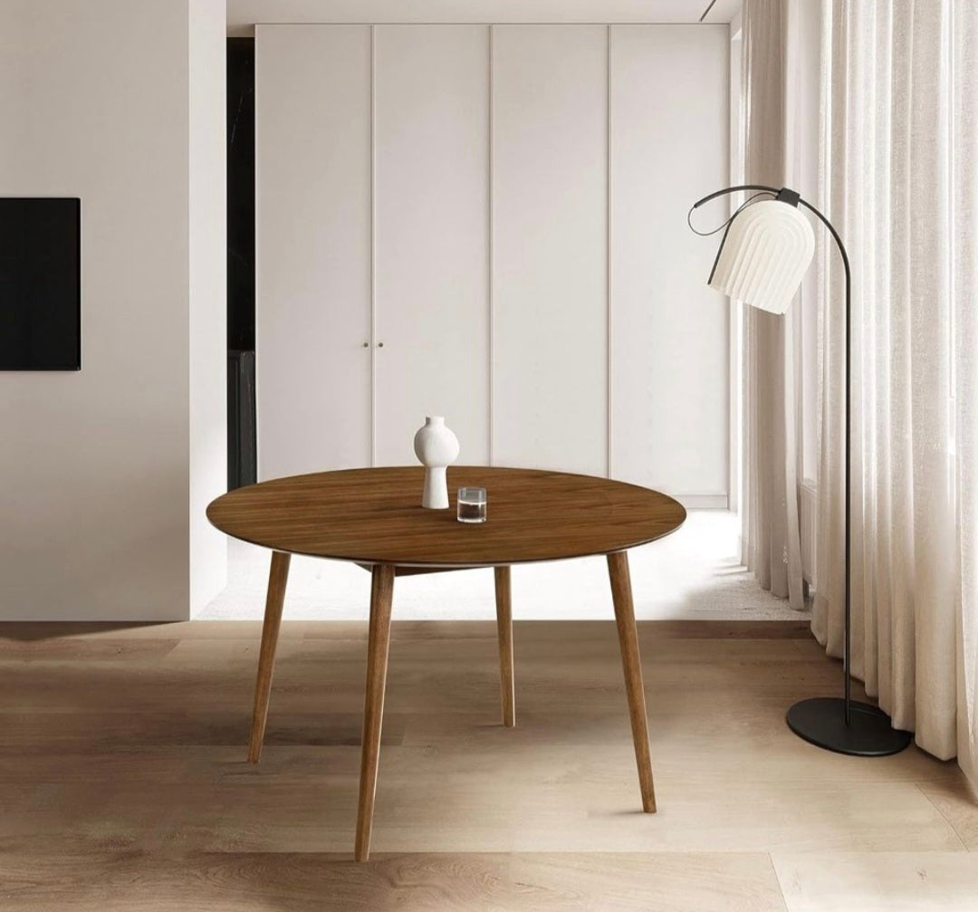 Open Box Armen Living Arcadia 48" Round Dining Table in Walnut Wood