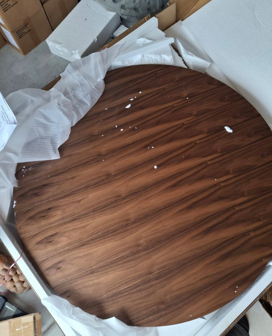 Open Box Armen Living Arcadia 48" Round Dining Table in Walnut Wood