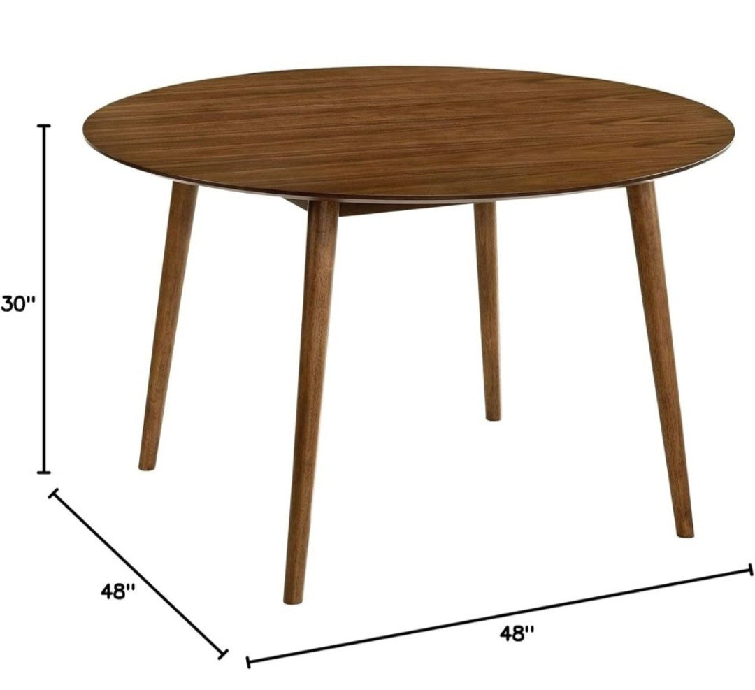 Open Box Armen Living Arcadia 48" Round Dining Table in Walnut Wood