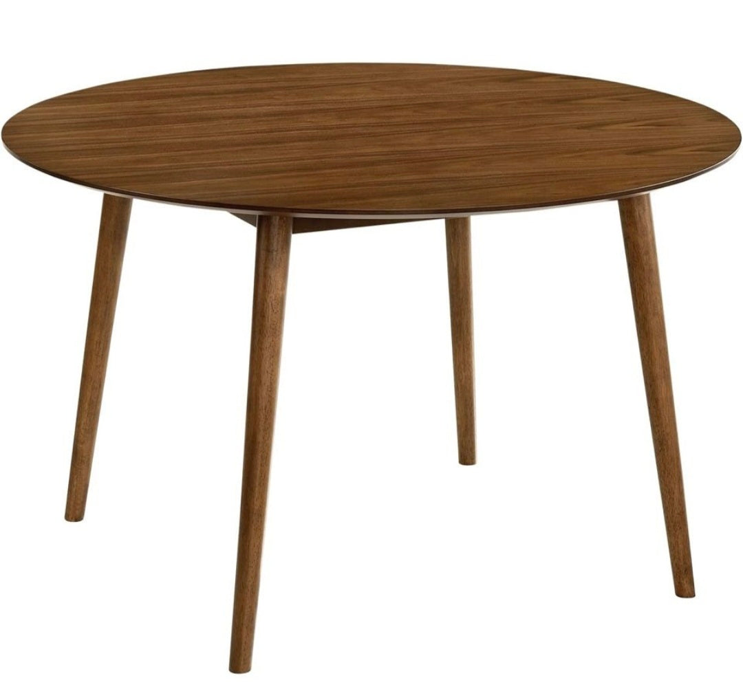 Open Box Armen Living Arcadia 48" Round Dining Table in Walnut Wood