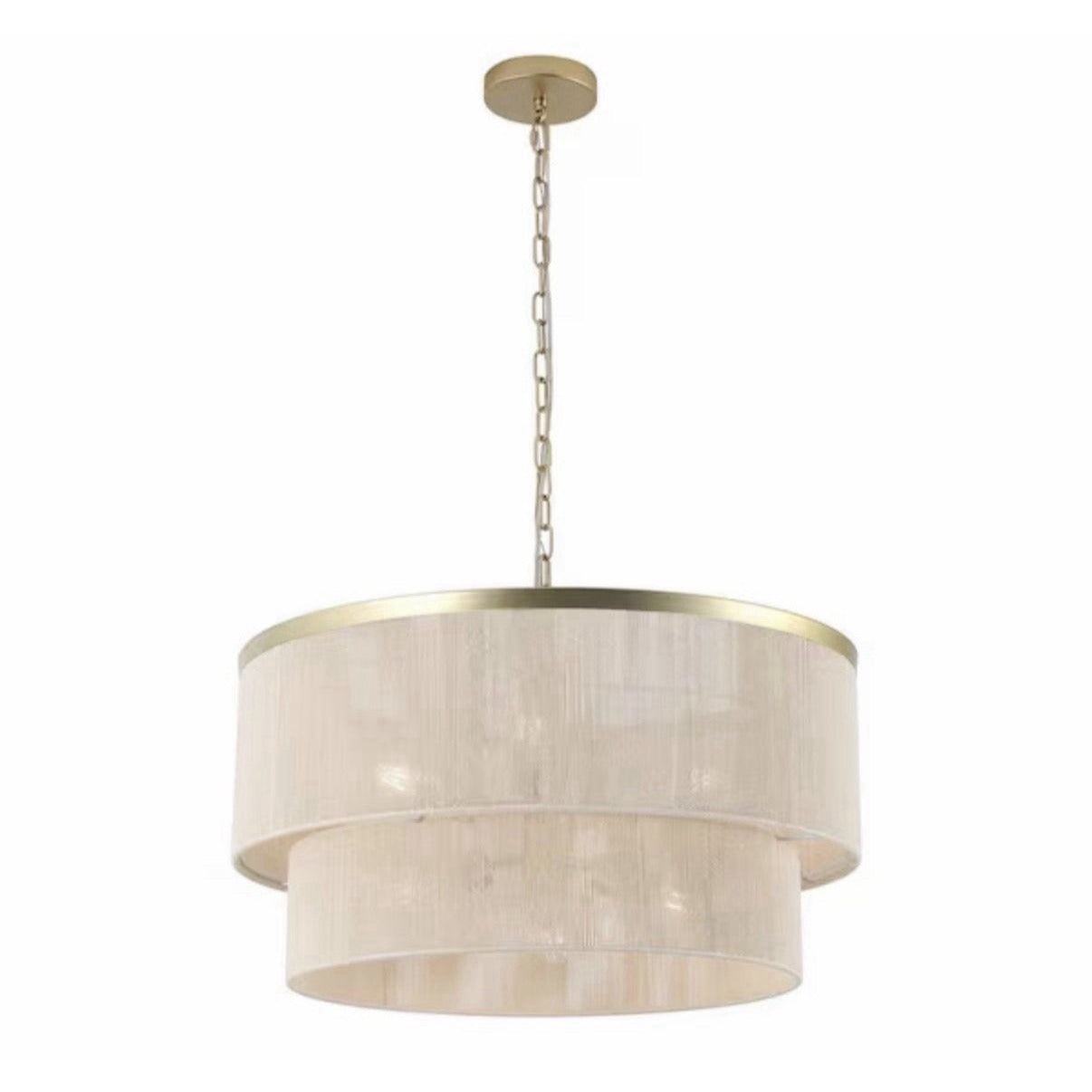 MLiAN 23.8 in. 6-Light Beige Hand Woven Drum Chandelier