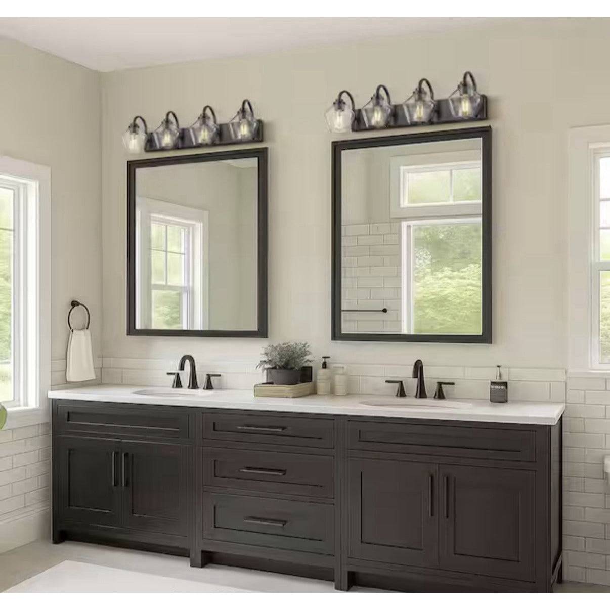 JAZAVA 31.9 in. 4 Light Black Vanity Light with Clear Glass Shade